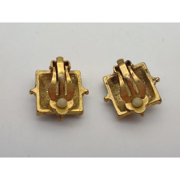 Vintage Mosaic Earrings Clip on GoldTone Silvertone Blue Lavender Lucite 1410 - Picture 4 of 4